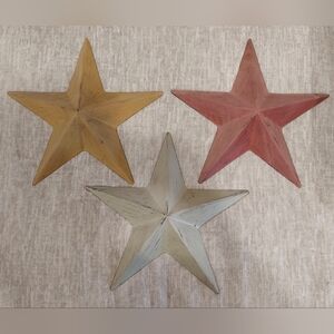Set of 3 Rustic Metal Barn Stars Red Yellow Green 13” Decor Primitive Americana